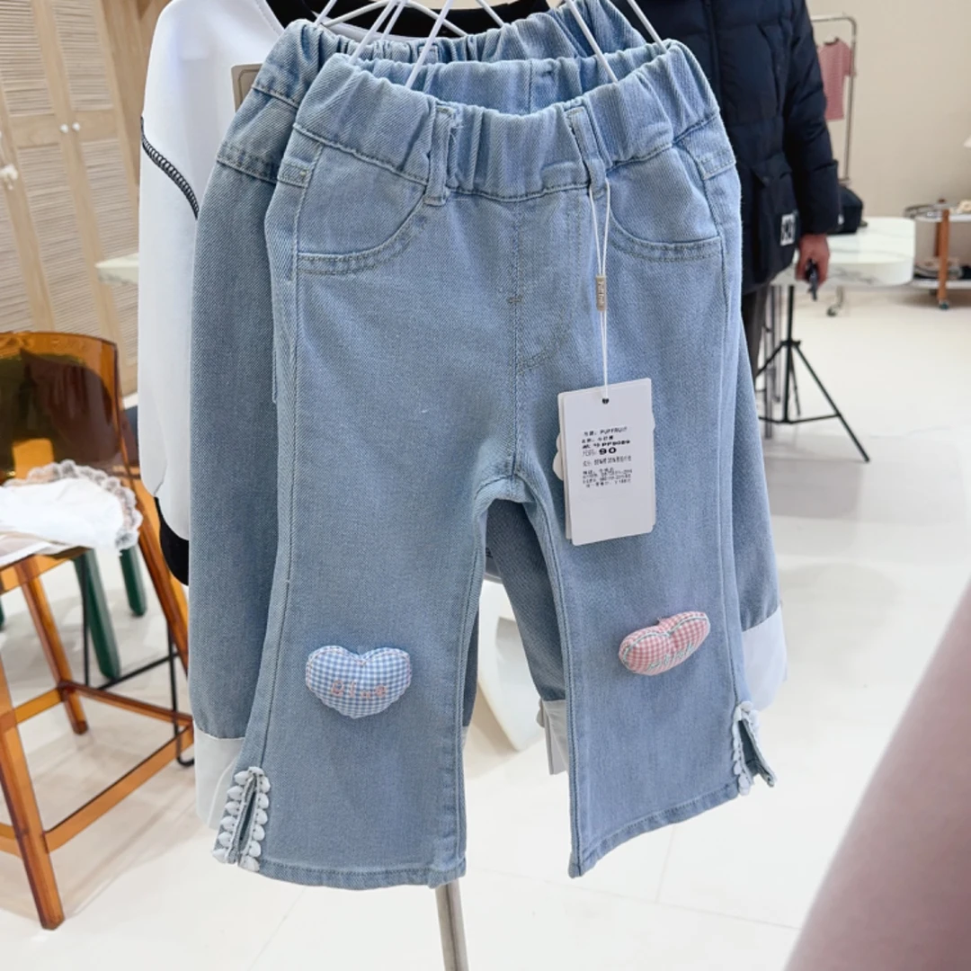 泡芙果女童爱心牛仔裤