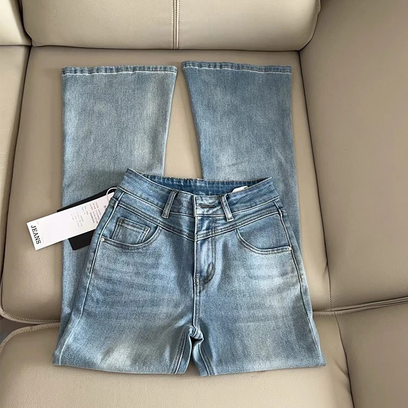 高腰微喇牛仔裤女2025春季新款显瘦百搭小个子弹力喇叭裤修身长裤