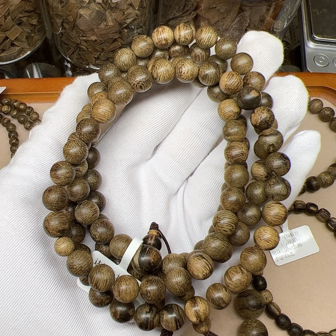 沉香碎屑沉香天然野沉香达拉干0.85cm108颗25.8克