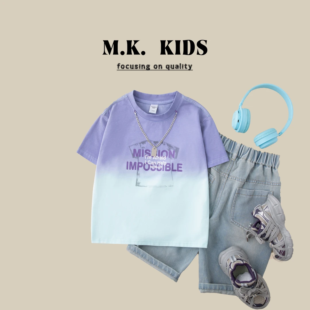 儿童夏款短袖T恤2025新款男童夏季渐变短袖BX5151华子童装