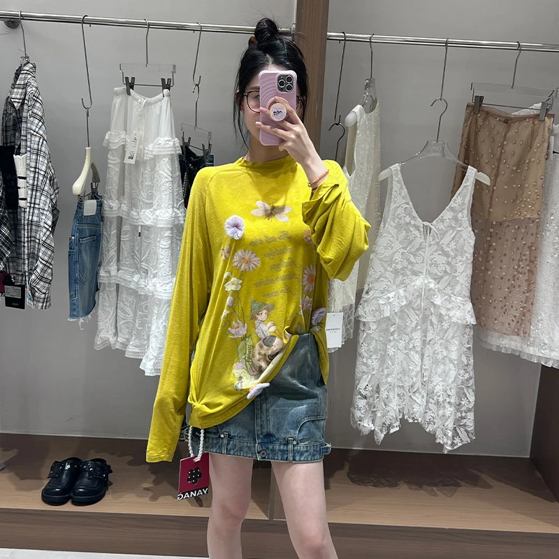 YANAG原创设计师款25SS夏季新款蜗牛坐骑天丝羊毛长袖T恤