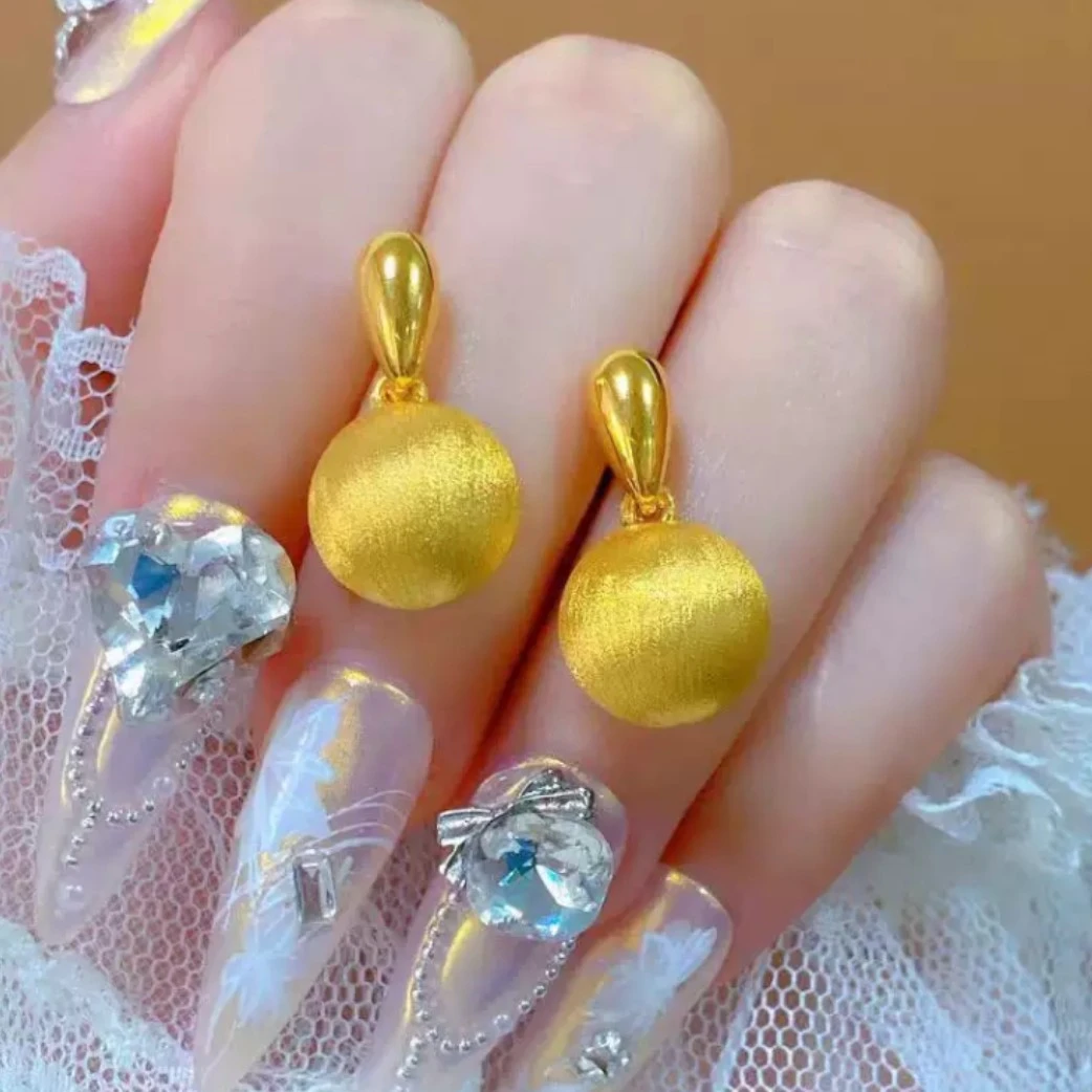 铜合金耳饰 高级感半圆球拉丝耳环高级设计时尚精美0307