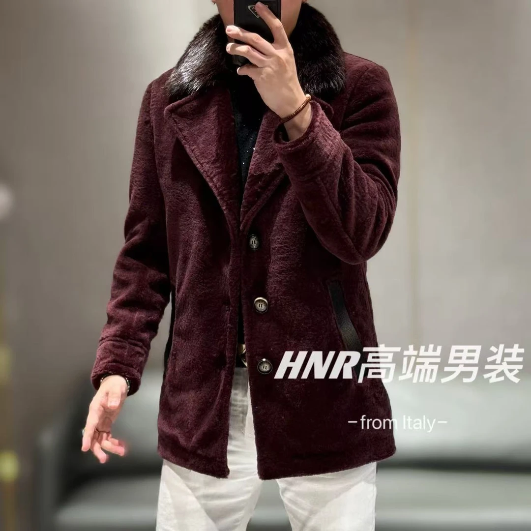 【100%羊毛鹅绒大衣】绵羊皮拼接毛领设计男士鹅绒服33-1
