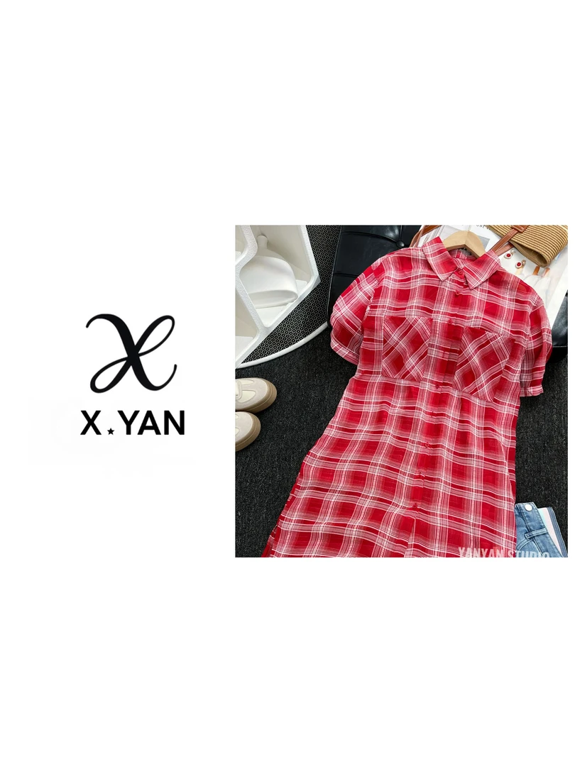 675 2025春夏新款红色格子舒适时尚连衣裙Q519