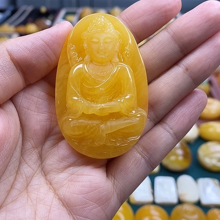 琥珀未镶嵌珠宝奇石23.65鸡油红观音吊坠