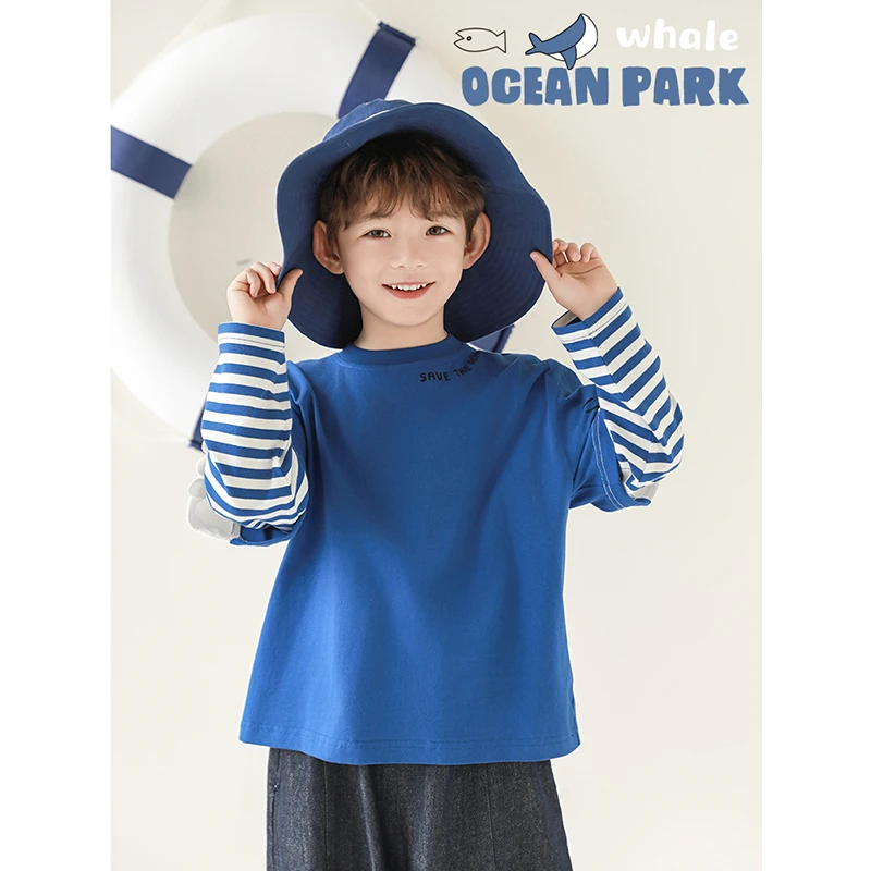 YOEHYAUL/幼悠春一波【鲸鱼玩偶】男童春季长袖潮流假两件T恤N5573