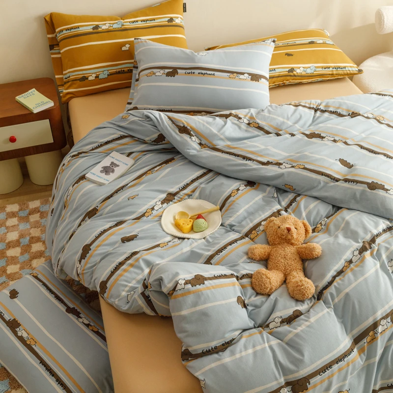 【蓝底小象-三四件套】全棉针织天竺棉纯棉母婴A类加厚保暖亲肤柔软