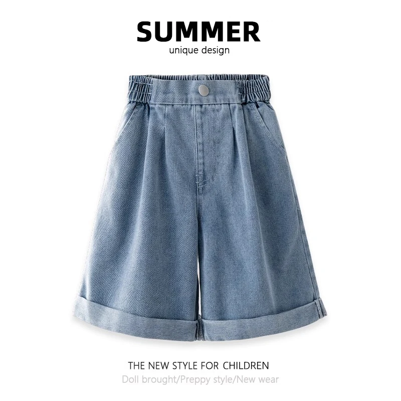 女童牛仔短裤夏季2025新款儿童阔腿中裤大童夏款五分裤小女孩夏装