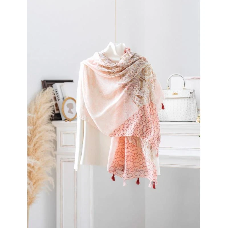 1204 防晒碎花ins公主风丝巾可折叠薄款高智淡人风民族风