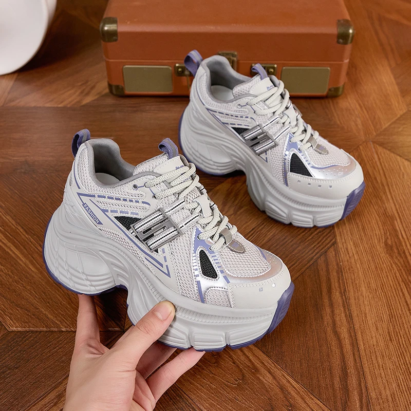 欧洲站网红老爹鞋女2025秋季新款韩版时尚网面百搭厚底内增高女鞋