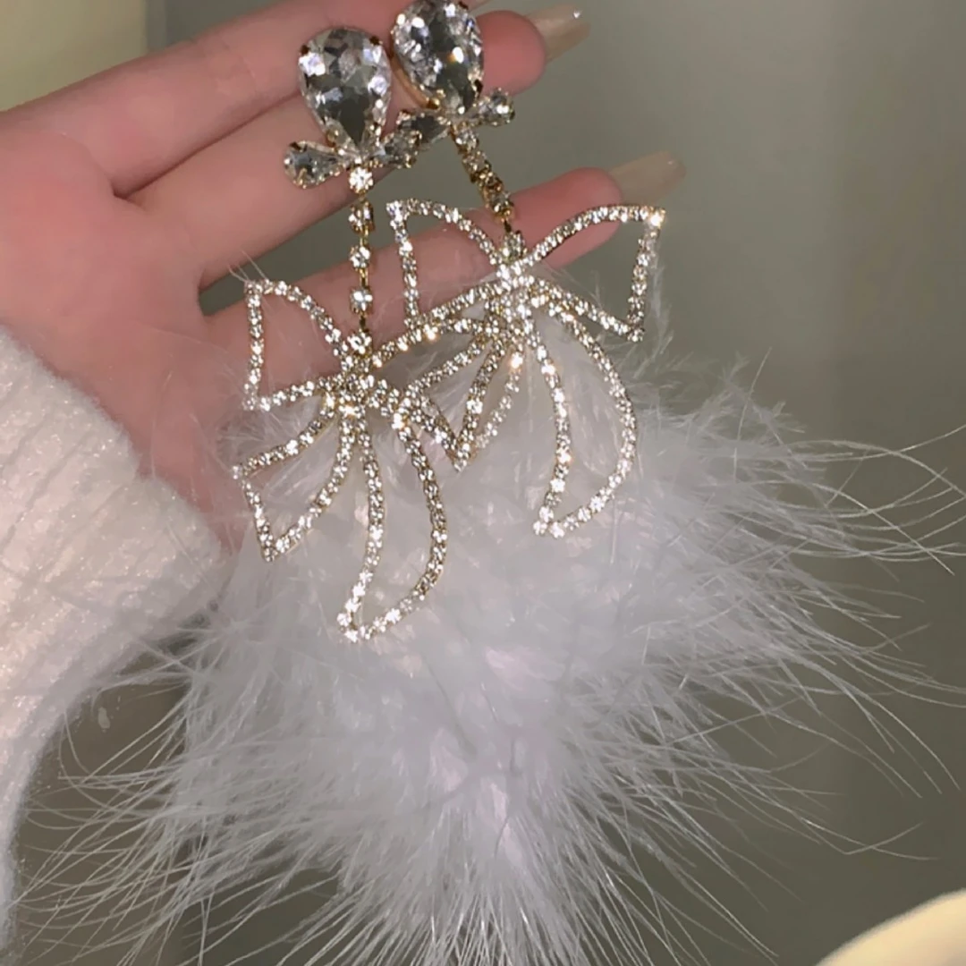 千金搭配！轻奢甜美气质长款羽毛耳环时尚夸张个性仙女毛绒耳饰