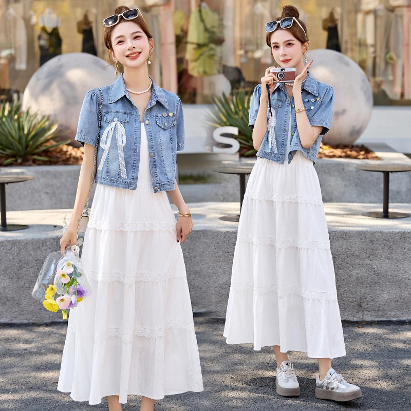 法式绝美气质白色吊带连衣裙2025新款女夏薄款短袖禅意气质款女装