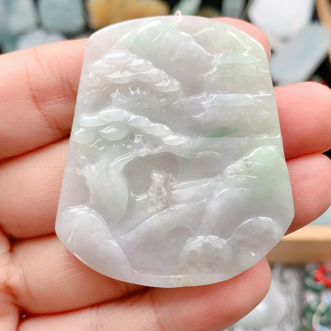 翡翠未镶嵌吊坠(不含链)6山水牌