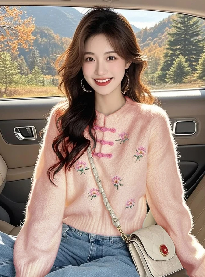 2025蛇年本命年毛衣复古女冬中国风盘扣别致针织上衣新中式打底衫