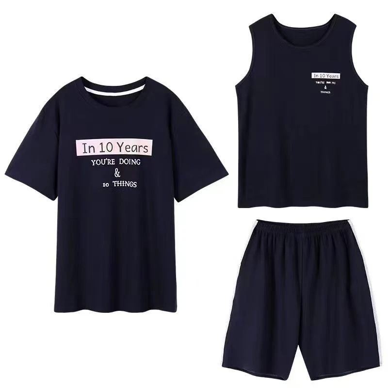 2025男款短袖套装三件套家居服睡衣