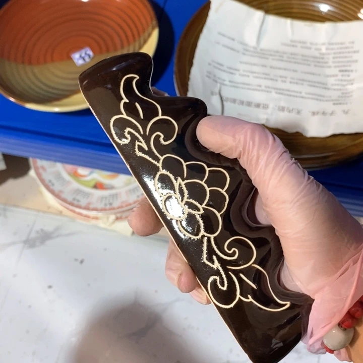 瓷片磁州窑黑刻笔架镇纸
