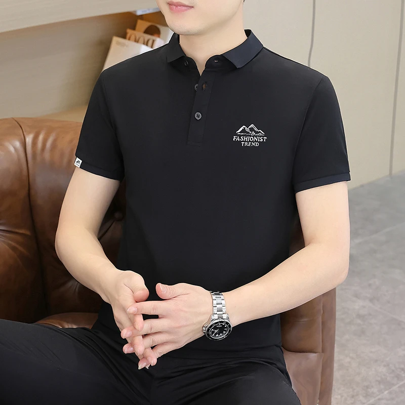 新款短袖polo衫男士夏季休闲T恤修身半袖上衣男有领百搭时尚潮流