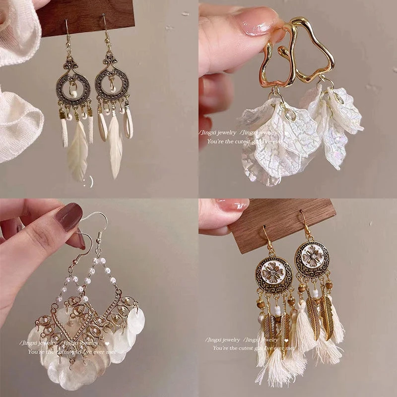 铜合金耳饰 西米亚度假耳环2025新款流苏民族高级气质耳钉耳饰