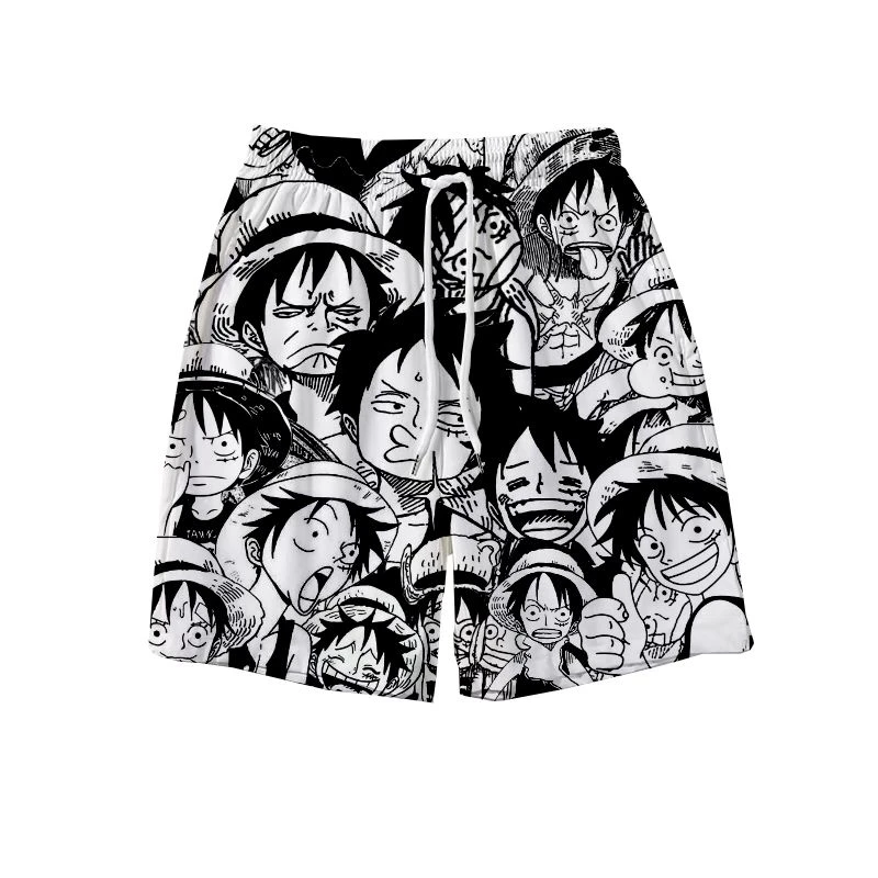 海贼王短裤男夏季宽松居家睡裤休闲情侣海边沙滩短裤学生卡通动漫