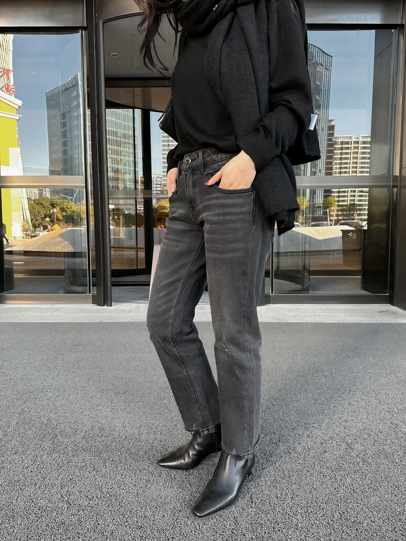 石纹散口土耳其丹宁长裤女  535