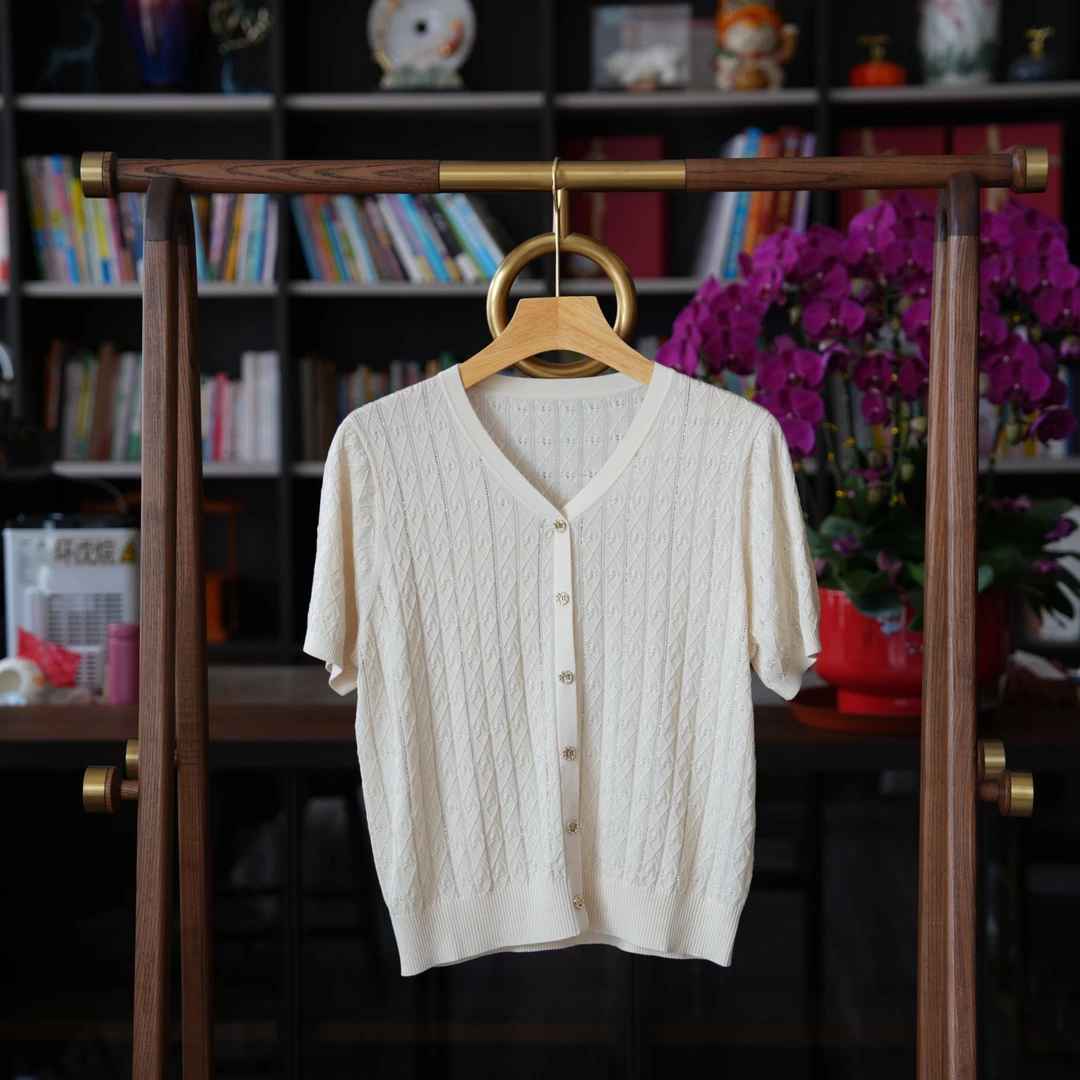 正品大码女装春夏气质高端V领莱赛尔天丝针织套头衫短袖套头休闲