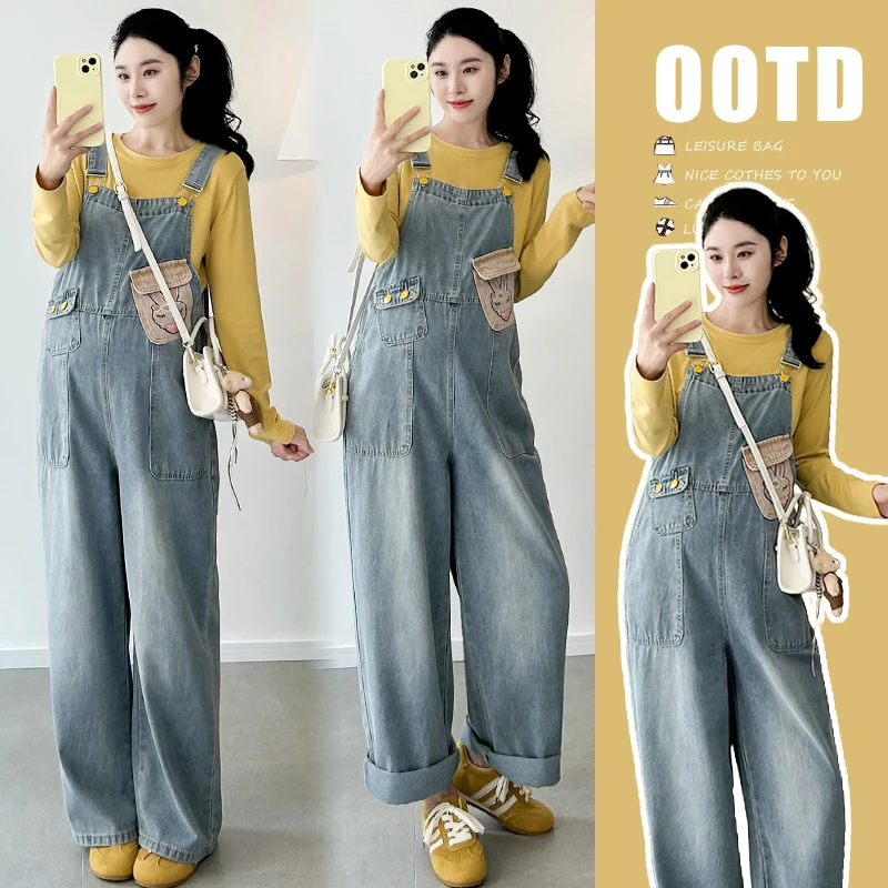 孕妇装秋装2025新款秋冬外穿洋气休闲设计感宽松牛仔背带裤上衣女