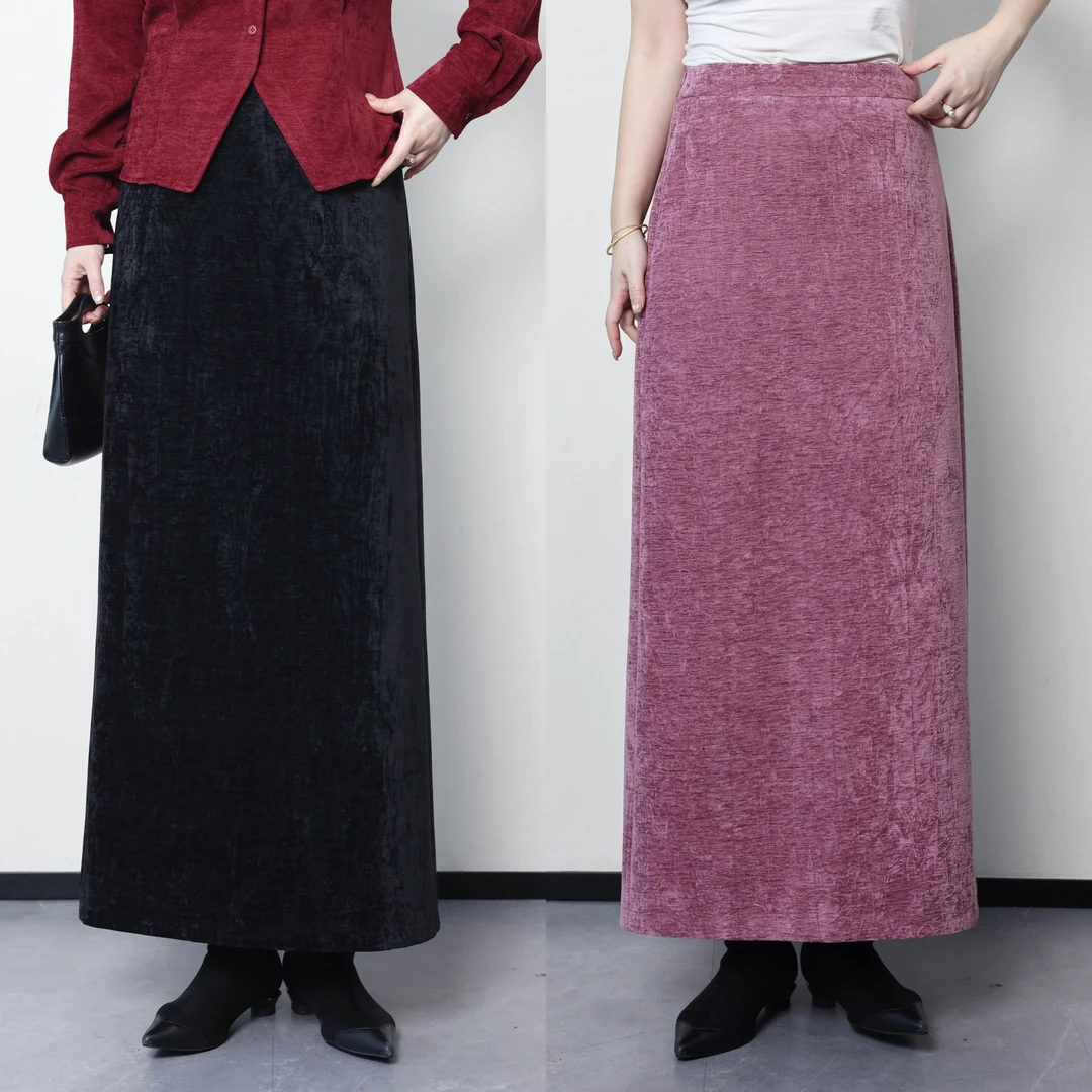 裂渡宣宣【樱花心情】微胖大码女冬气质简约显瘦直筒半身裙ZY408L61