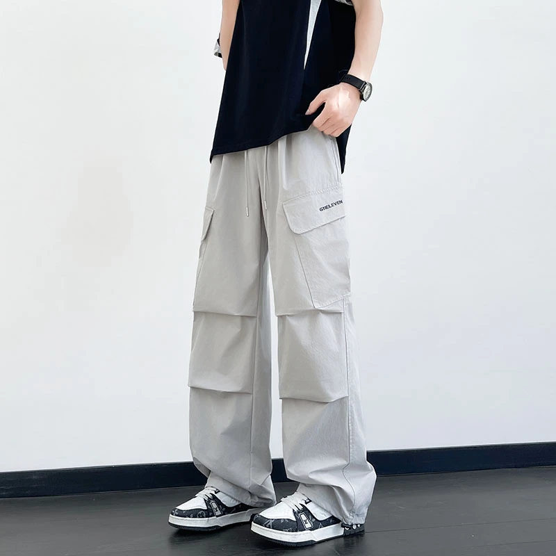 秋季新款男生工装伞兵裤青少年宽松运动学生百搭帅气休闲男直筒裤