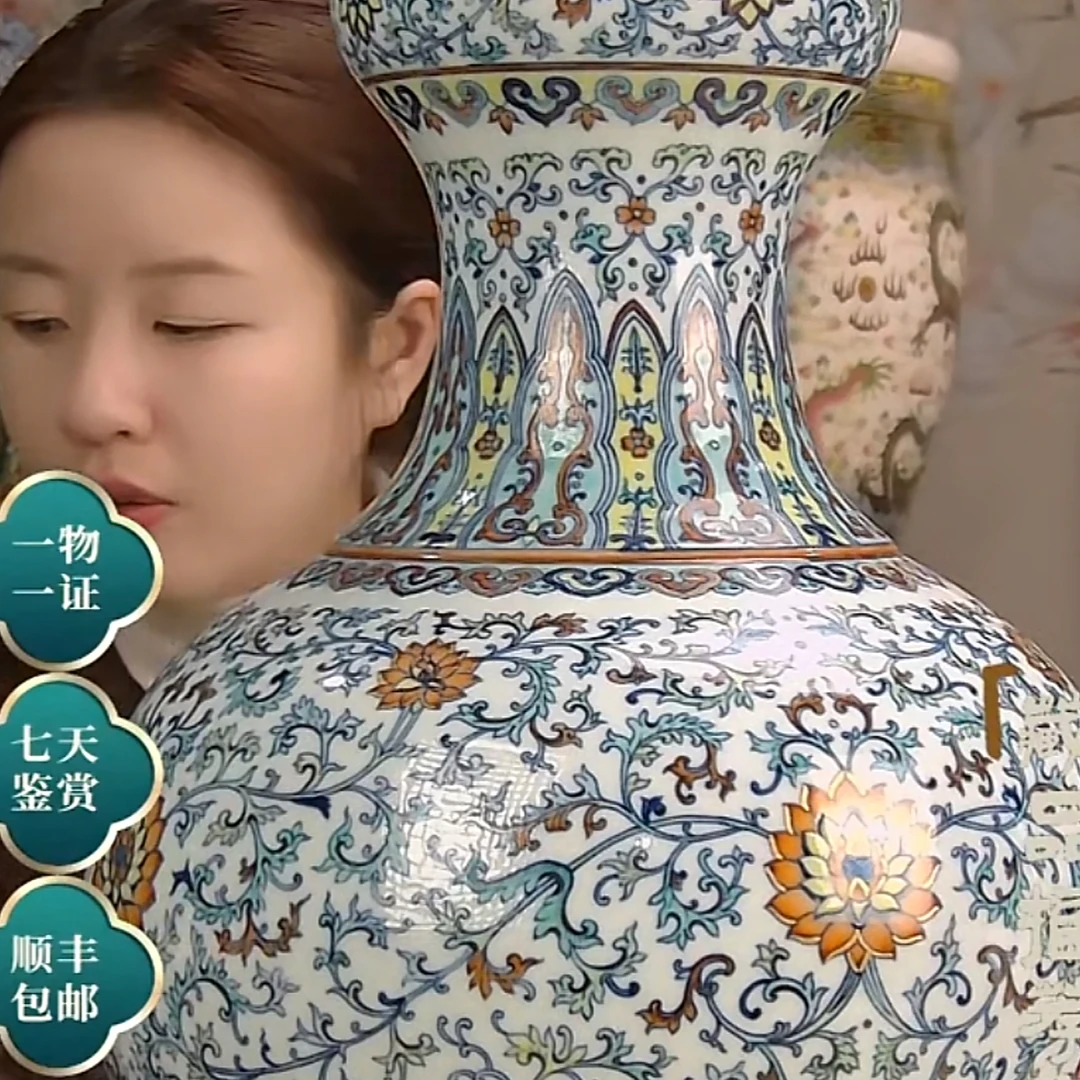 收藏/古玩 清青花斗彩缠枝莲纹蒜头瓶