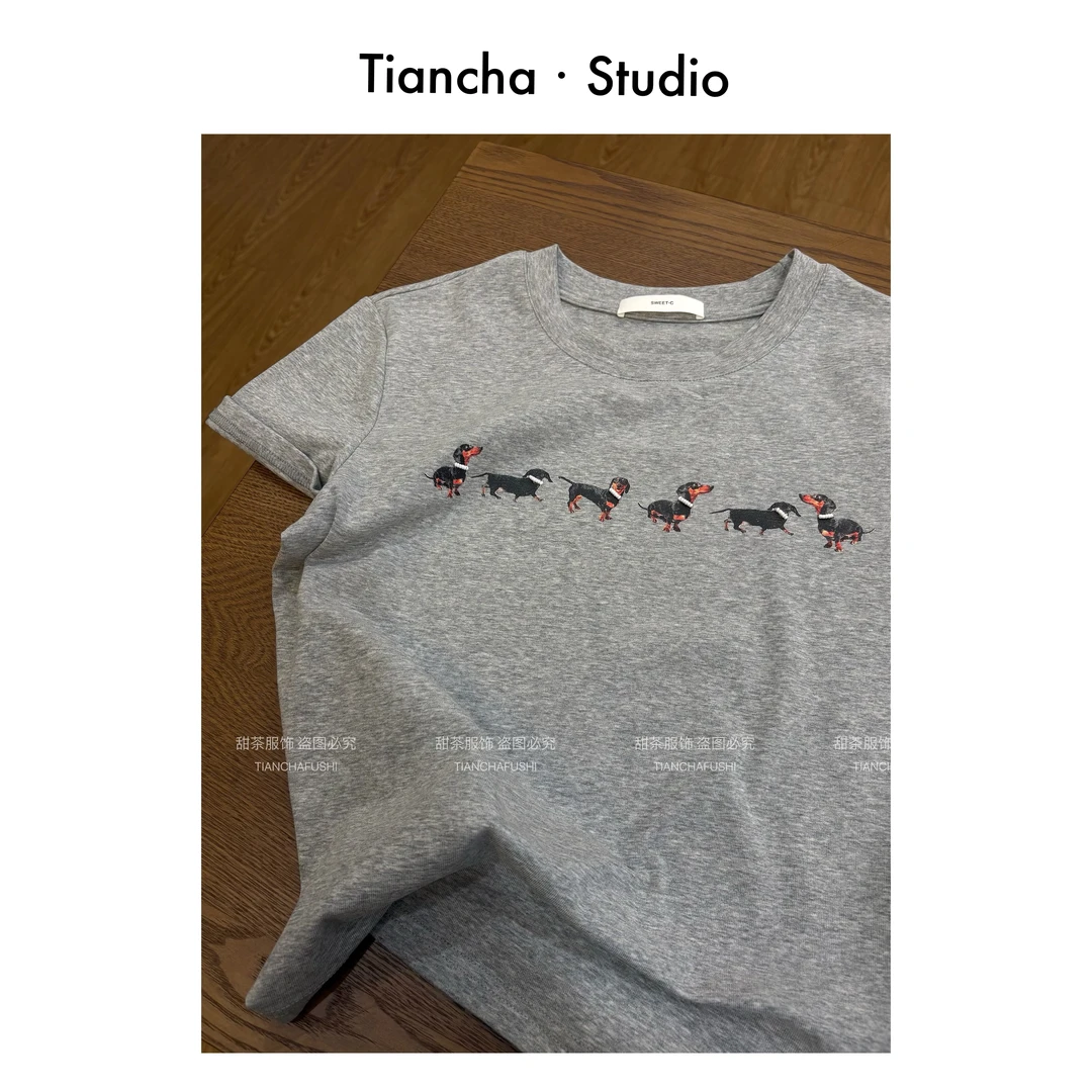 sweet c【六只狗】M440#夏季短袖T恤正肩女韩版时尚百搭