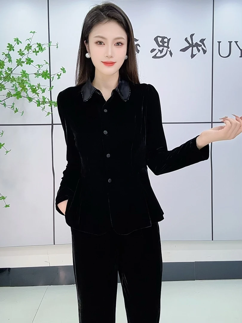 新款面膜丝绒收腰显瘦衬衫气质百搭时尚长袖上衣12-01