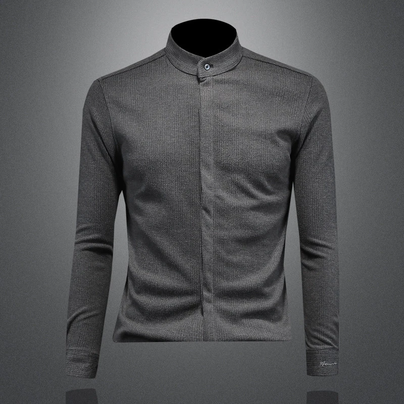 Vaesric Poseidon/瓦萨琪波塞冬立领暗扣衬衫男长袖年秋冬季加厚