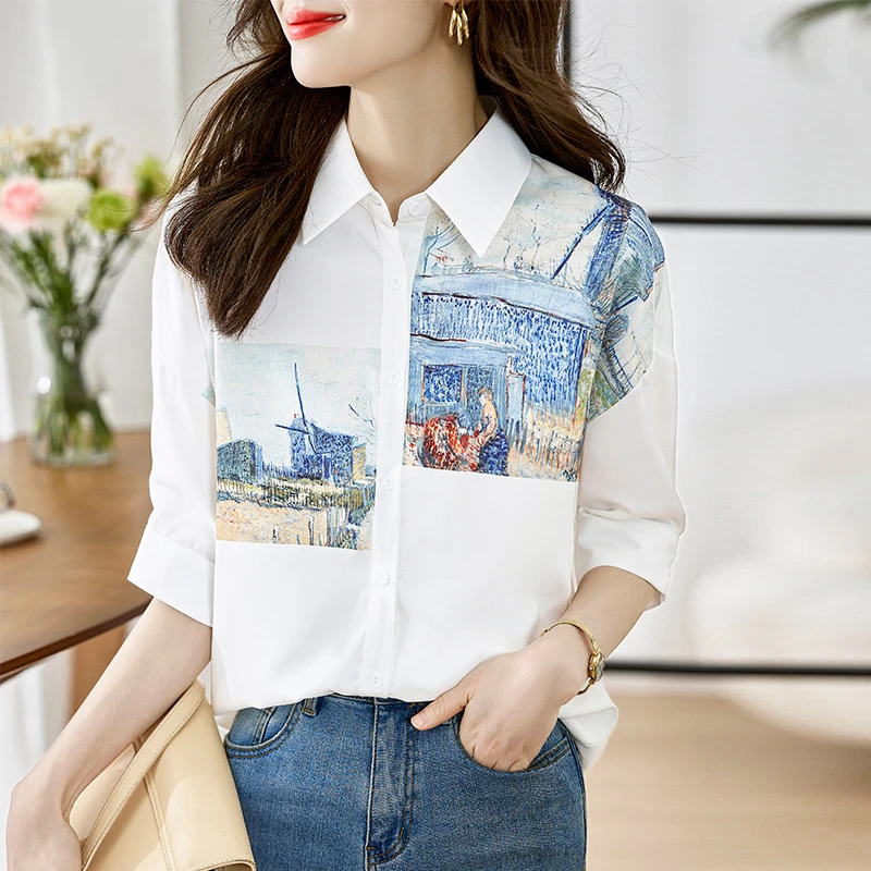 文森特·梵高定位印花衬衫女2025夏季新款设计感