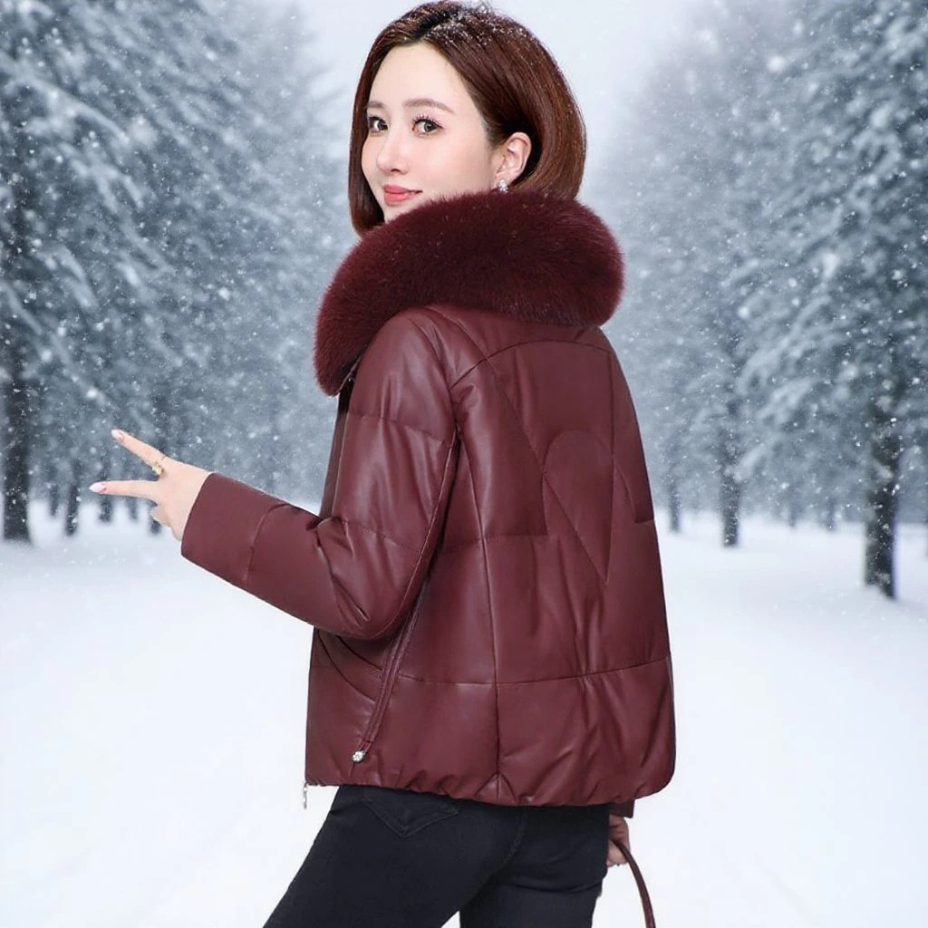 真皮羽绒服女2025年冬季新款短款狐狸毛领海宁皮草绵羊皮皮衣外套