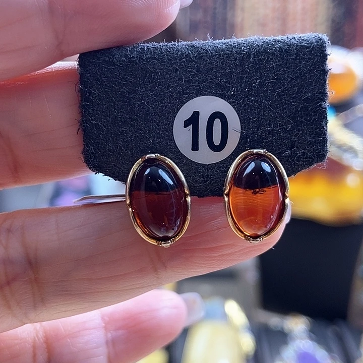 琥珀银S925镶嵌耳饰耳环