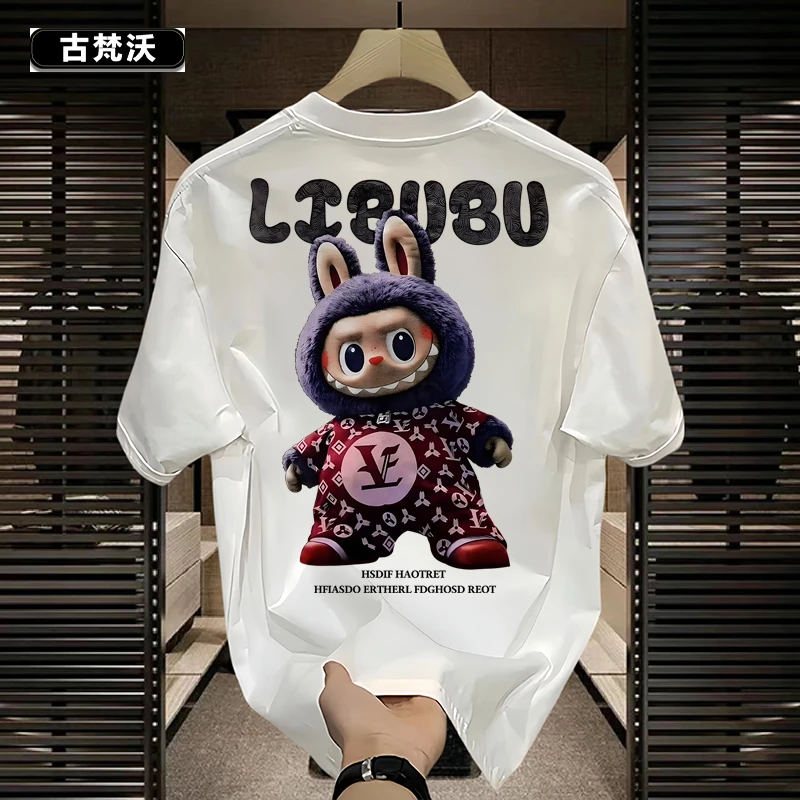 古梵沃2025纯棉休闲夏季T恤宽松美式大码圆领上衣印花时尚短袖男