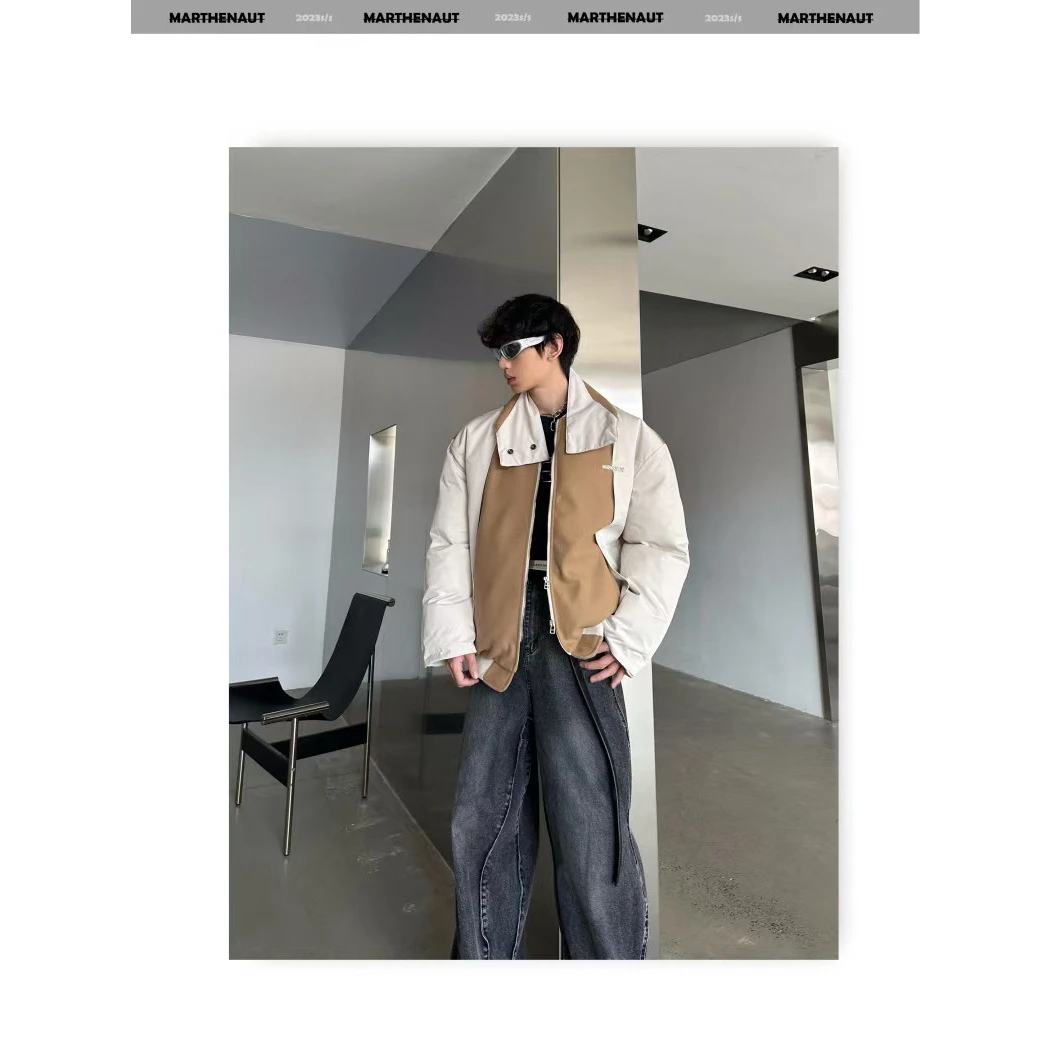 冬季立领撞色加厚棉服男美式加厚保暖棉衣外套面包服