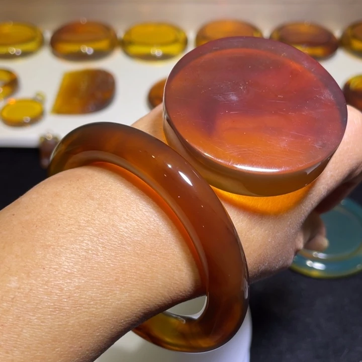 琥珀手镯未镶嵌天然缅甸琥珀圆条福手镯56圈口