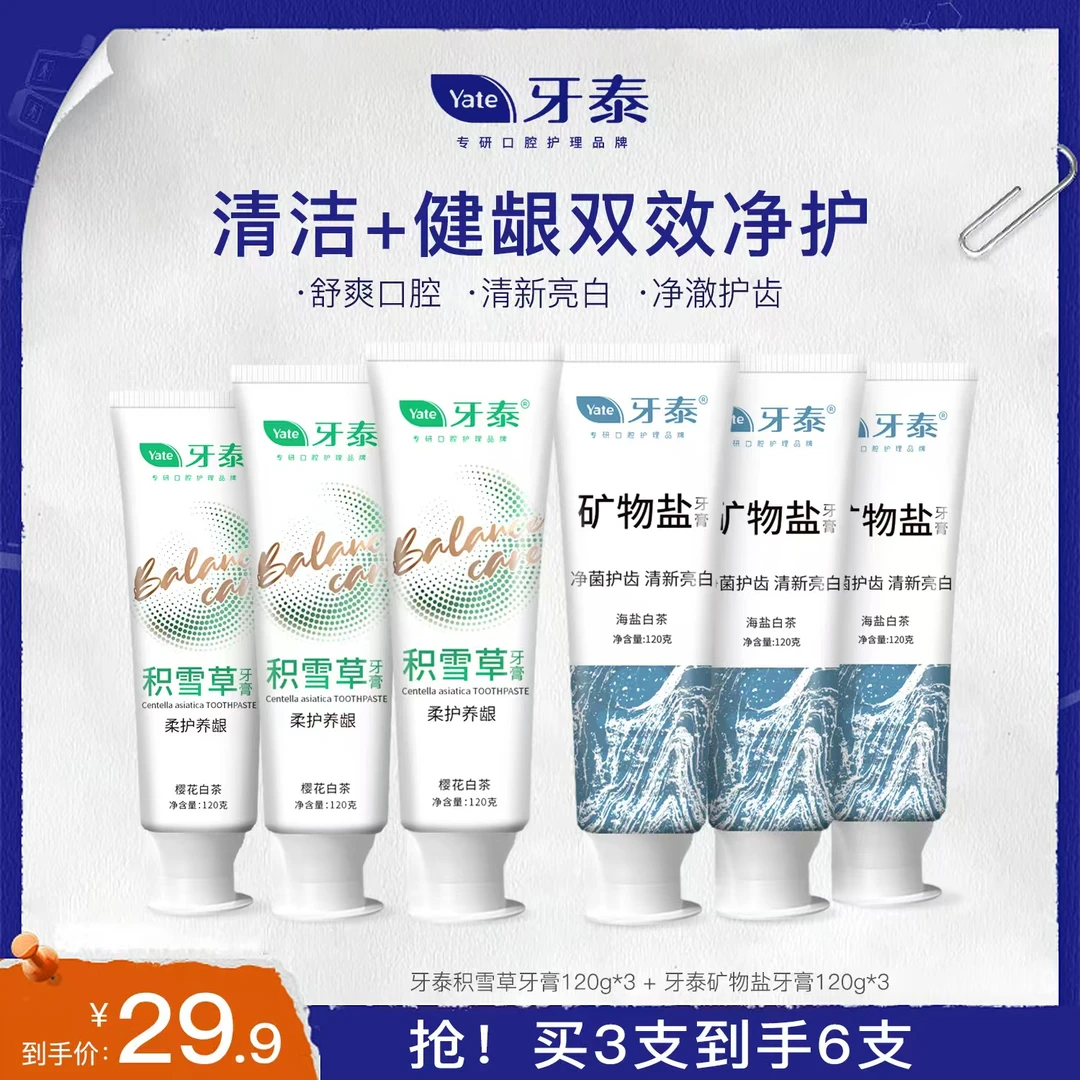 牙泰矿物盐牙膏积雪草牙膏护理清新护龈舒爽120g