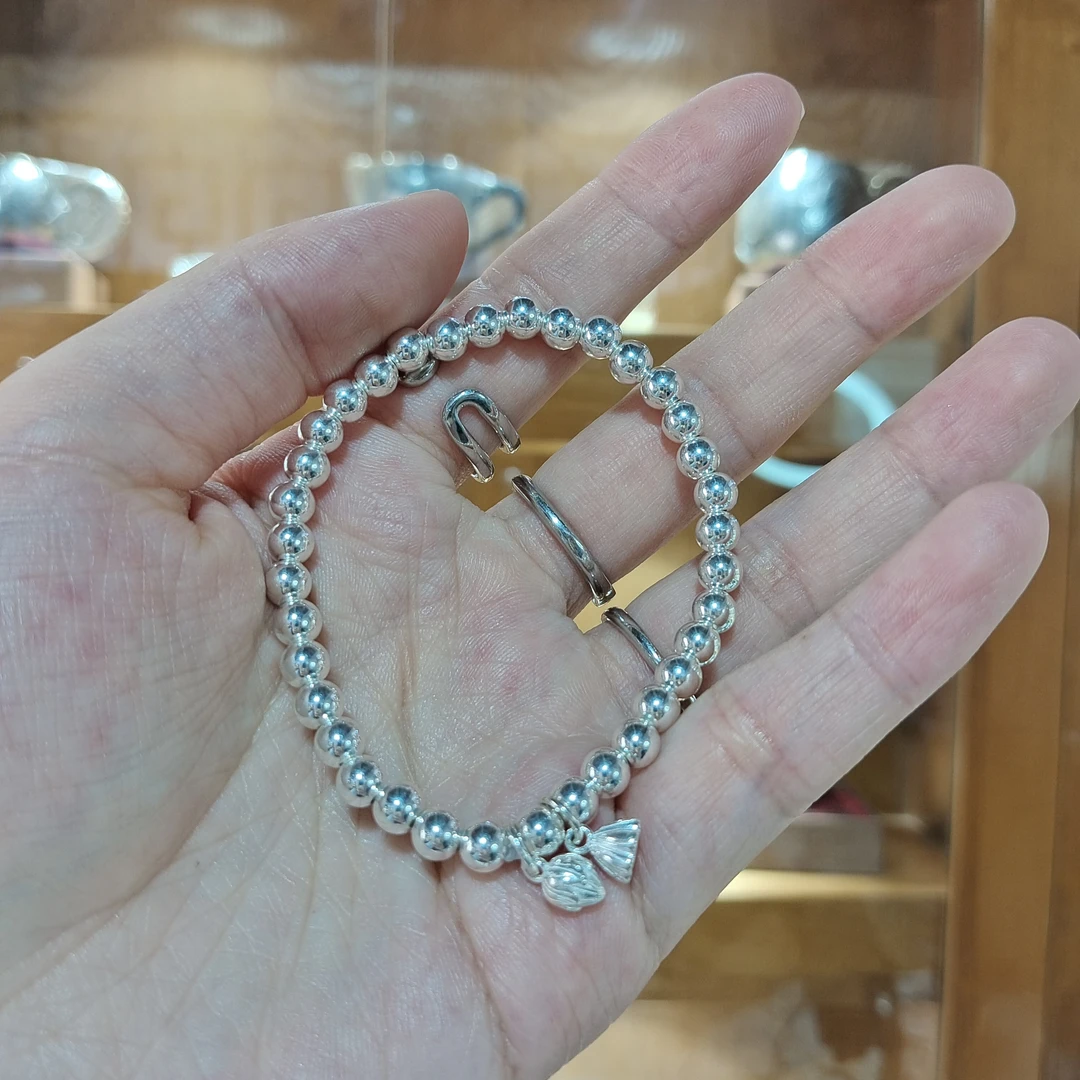 足银银制品 段银匠手工足银镂空平安锁吊坠