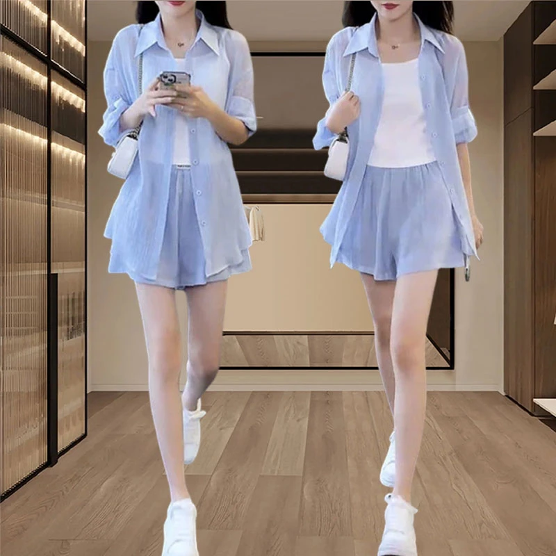 夏装搭配一整套防晒衫休闲套装女2025新款小个子气质穿搭两件套潮