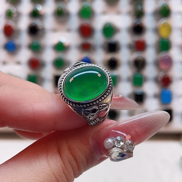 玛瑙/玉髓戒指银S925镶嵌无***火