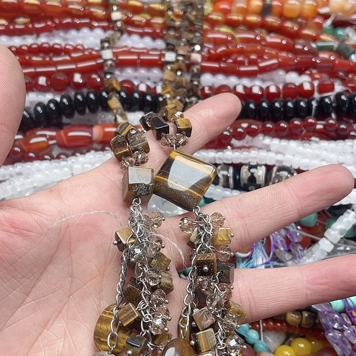 玛瑙/玉髓珠宝半成品未镶嵌一条虎眼毛衣链