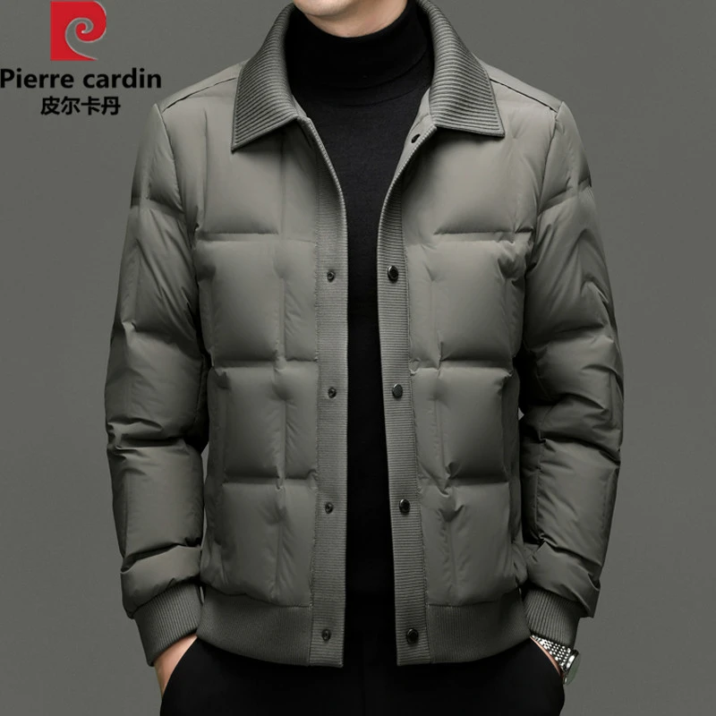 皮尔卡丹冬季羽绒服男短款翻领中青年休闲加厚保暖白鸭绒夹克外套