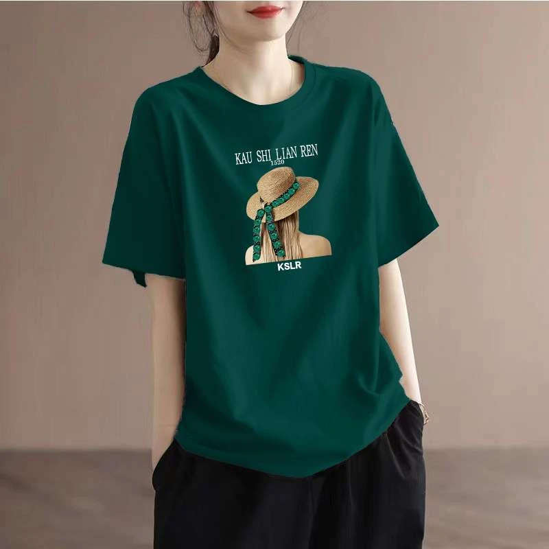 2025新款纯棉短袖t恤女士夏装宽松显瘦遮肚洋气时尚减龄正肩上衣