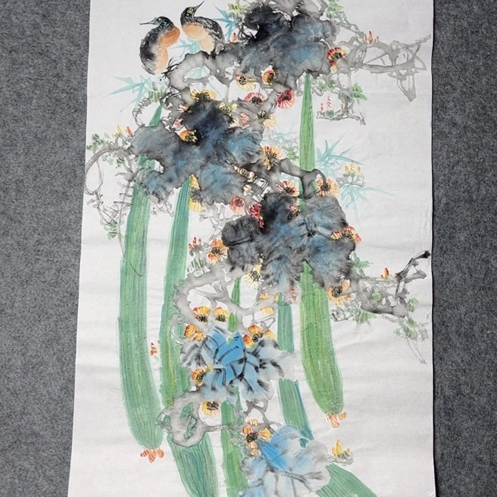 国画手绘国风丝瓜图作
