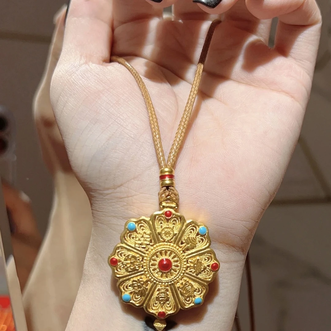 铜合金吊坠 新款国风珐琅八宝罗盘金色可调节吊坠编绳挂坠项链