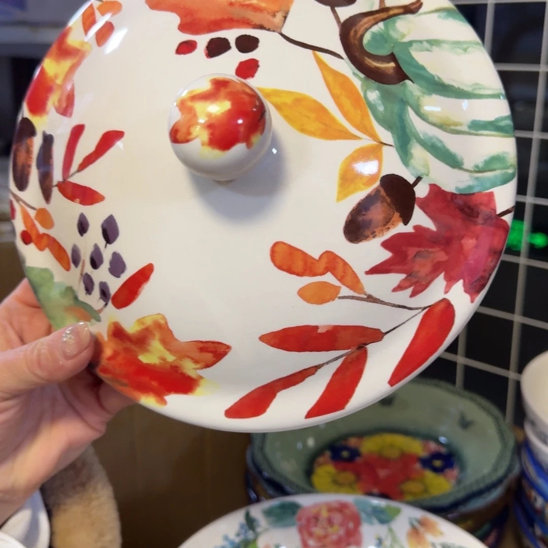 瓷片水墨南瓜盖子1只