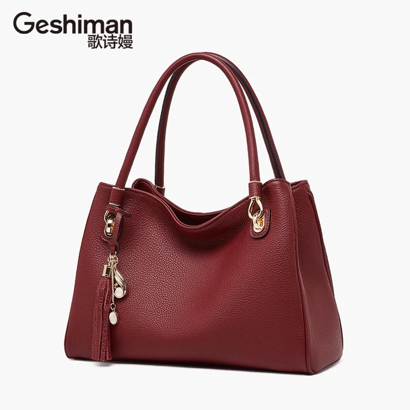歌诗嫚头层牛皮手提包单肩大气休闲女士手拎包气质百搭妈妈结婚包