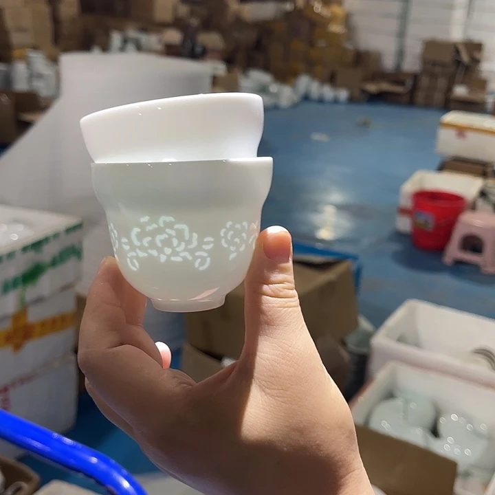 瓷片玉泥牡丹玲珑葫芦主人杯两个包邮